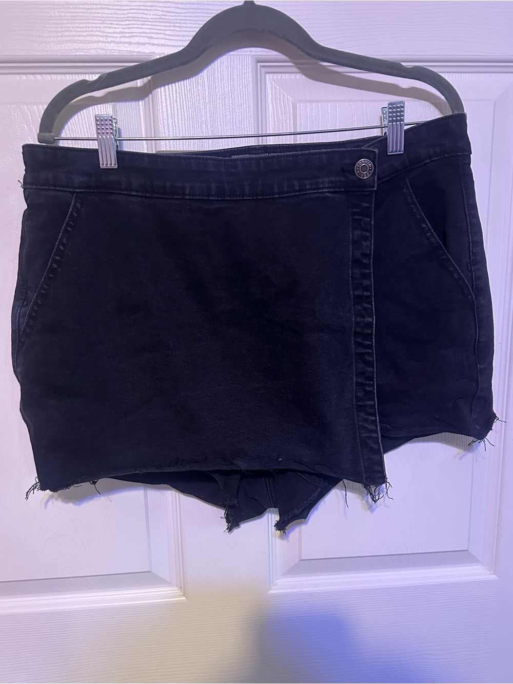 torrid Black Denim Skort with Frayed Hem